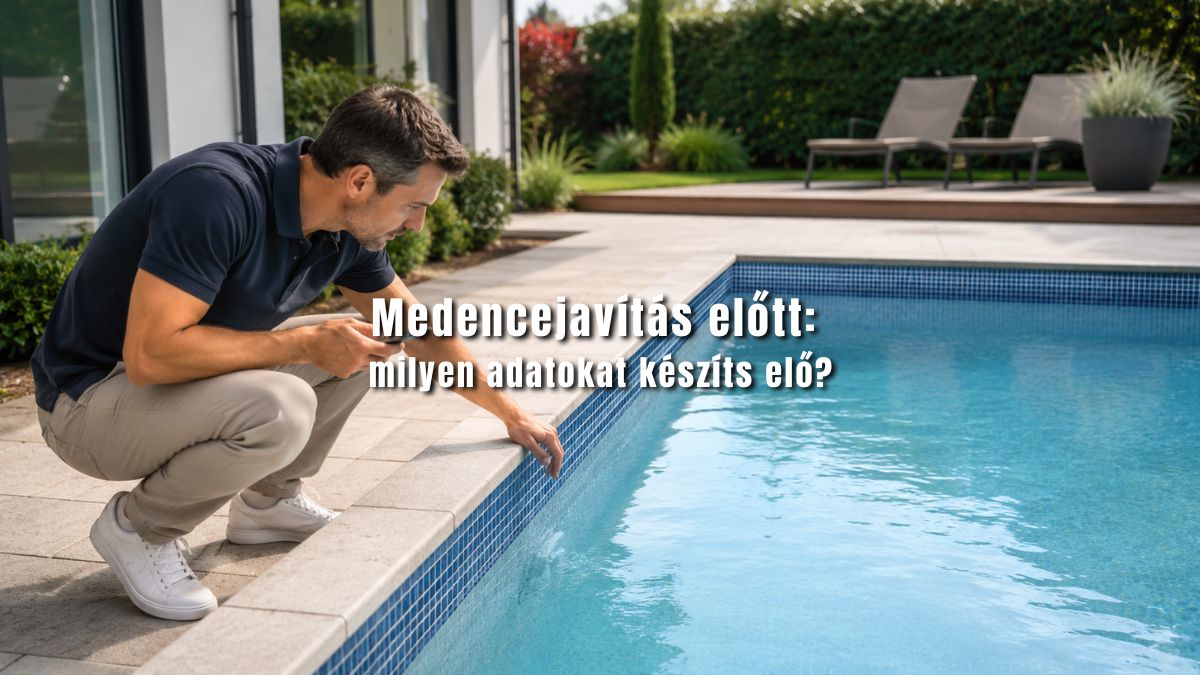 Medencejavítás előtti állapotfelmérés egy kerti medencénél